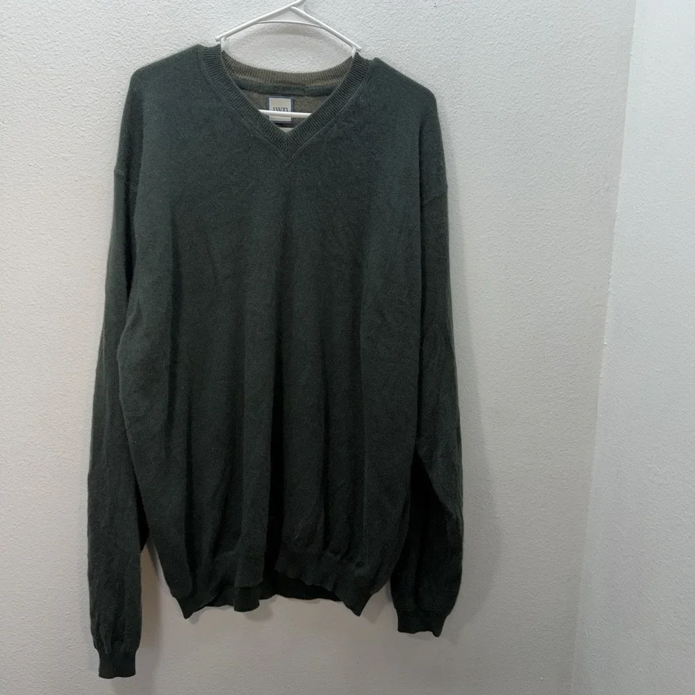 Nordstrom JWN‎ 100% Cashmere Sweater Mens XL Green Classic V Neck Preppy